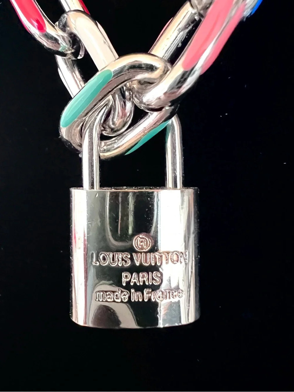 Louis Vuitton silver #318 lock generic brand chain Necklace up cycled repurposed - Picture 3 of 5